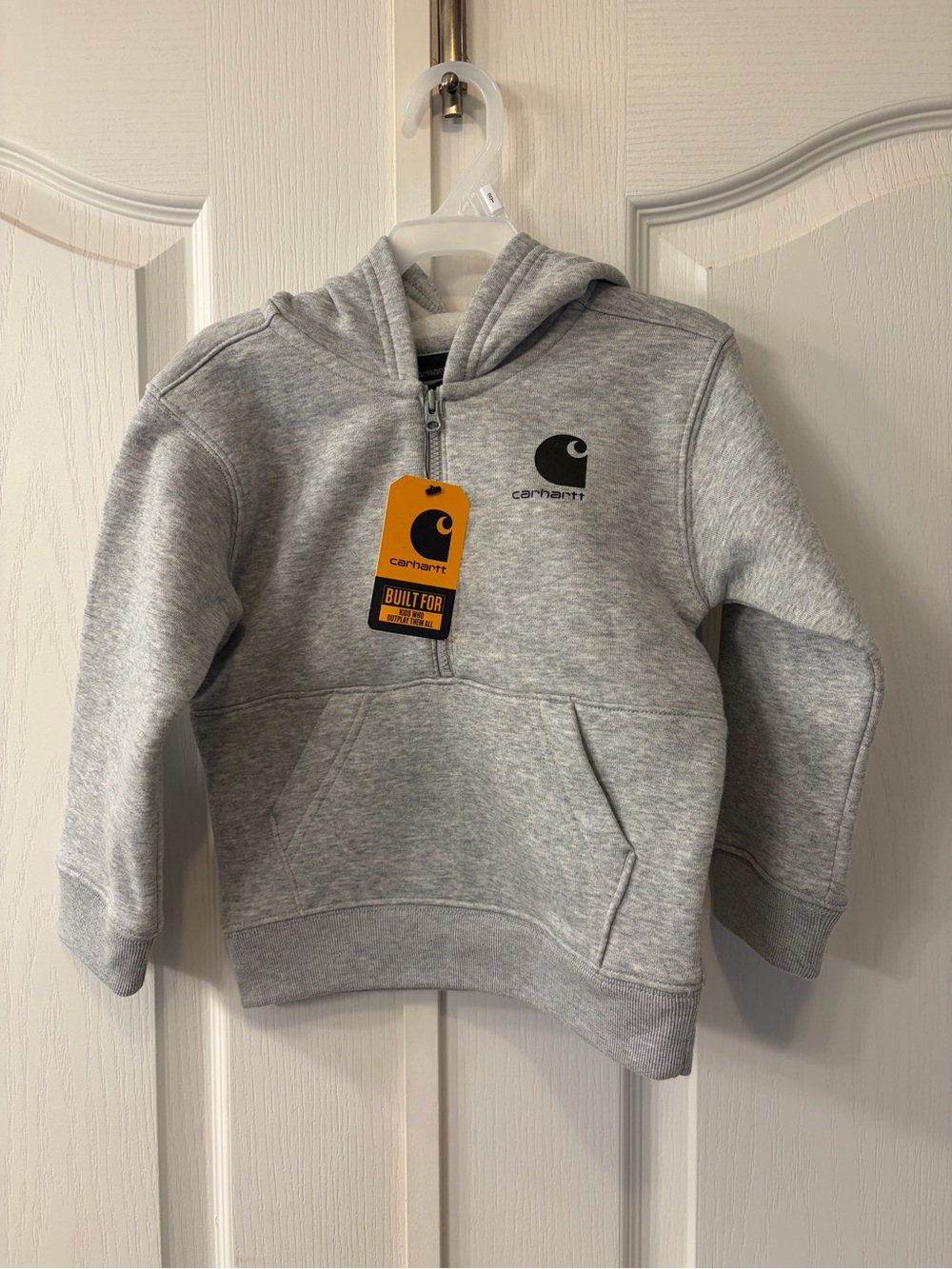 Carhartt Kids' Light Gray Half-Zip Hoodie with Logo